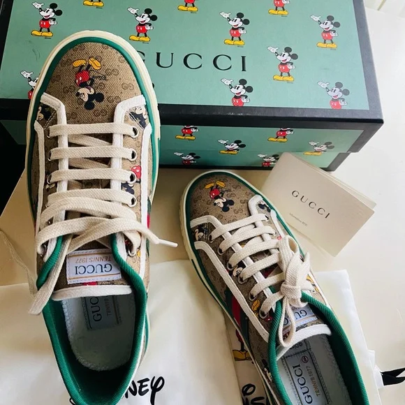 GUCCI Disney Mickey Mouse Tennis 1977 GG Canvas Sneakers Shoes SIZE 38 - Picture 13 of 16